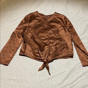 OAK + FORT Brown Floral Tie-Front Long Sleeve Top
